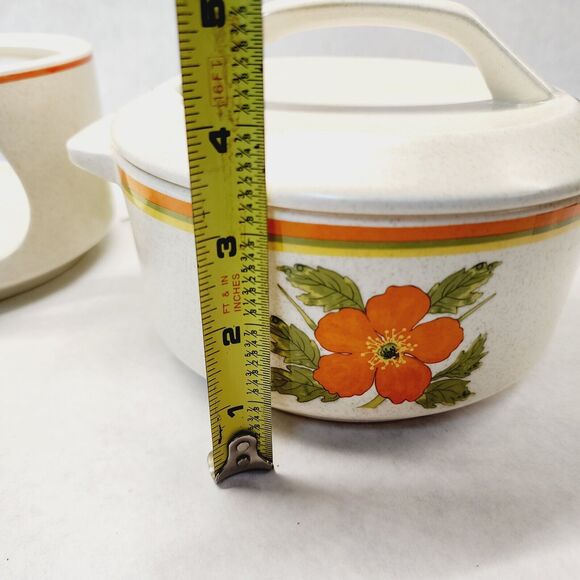 Vintage Orange Poppy Fire Flower Temper-Ware Lenox Casserole Lid Stand 1970s Mod - Picture 5 of 11